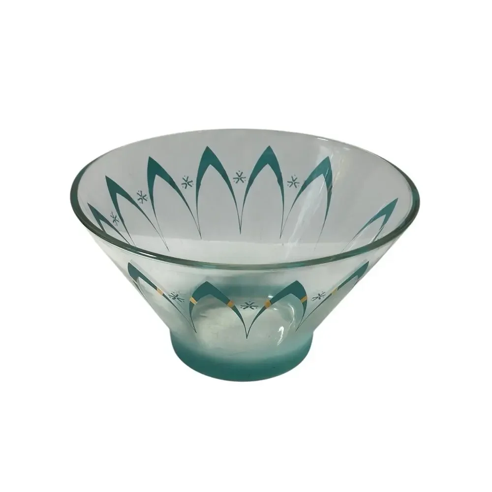 Vtg MCM Large Atomic Happy Hour Bowl Turquoise & Gold Boomerang Anchor Hocking?